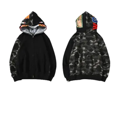 OBO BAPE Tiger Head Double Hood Camouflage Patchwork Hoodie 01