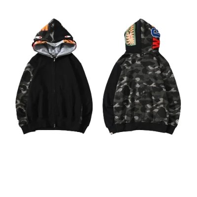 OBO BAPE Tiger Head Double Hood Camouflage Patchwork Hoodie 01