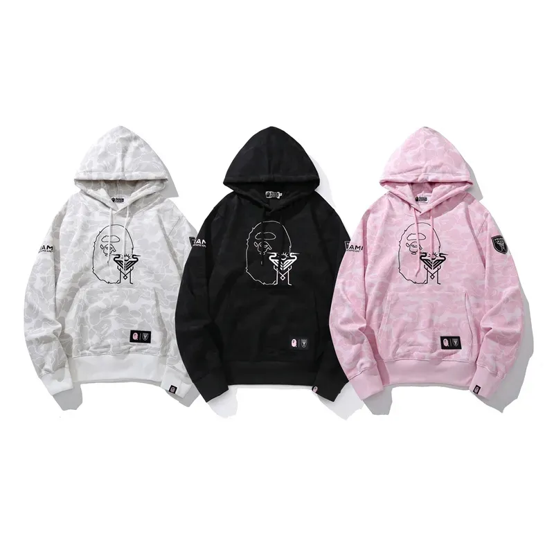 OBO BAPE x Inter Miami CF Camo Pullover Hoodie Pink & Black & White