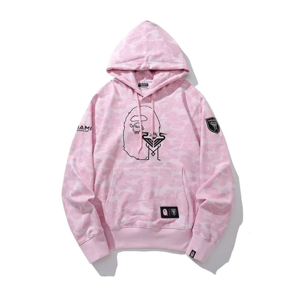 OBO BAPE x Inter Miami CF Camo Pullover Hoodie Pink & Black & White