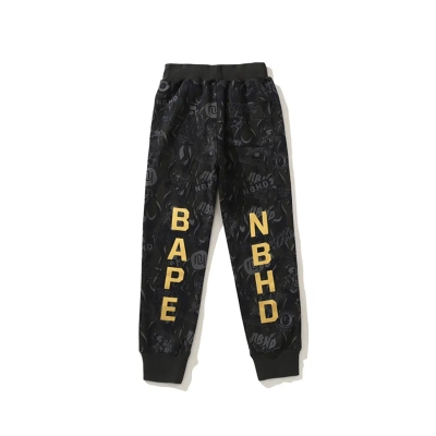 OBO BAPE x NBHD Joint Style Shark Head Black And Gold Trousers 02