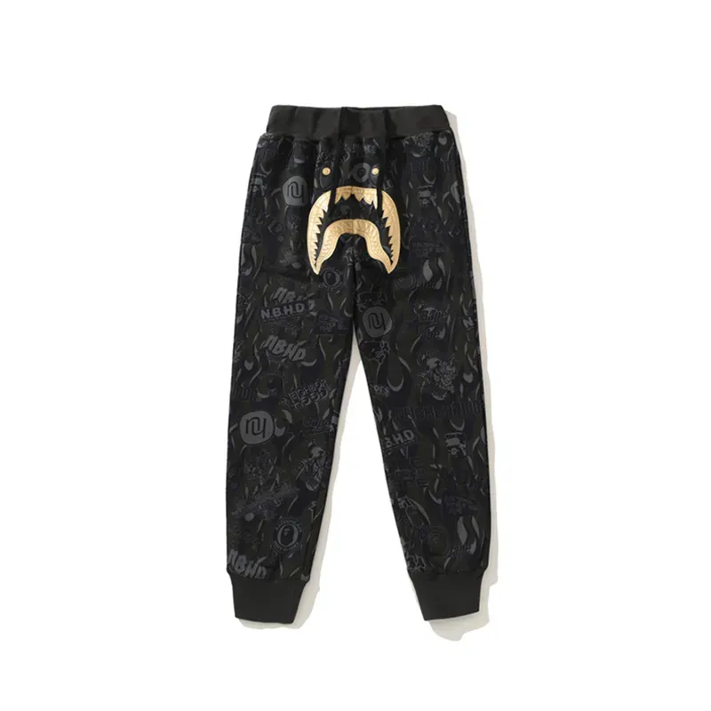 OBO BAPE x NBHD Joint Style Shark Head Black And Gold Trousers