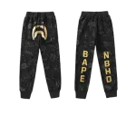 OBO BAPE x NBHD Joint Style Shark Head Black And Gold Trousers
