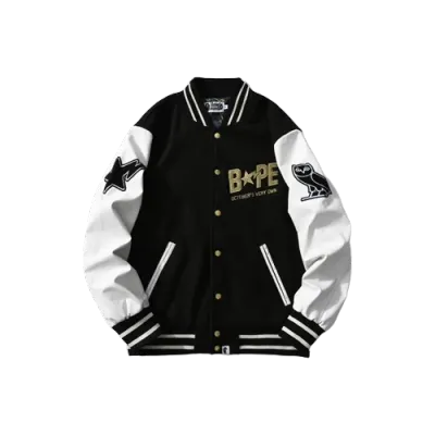 OBO BAPE x OVO Varsity Jacket Black 01