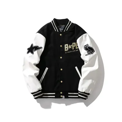 OBO BAPE x OVO Varsity Jacket Cotton Coat Black 01
