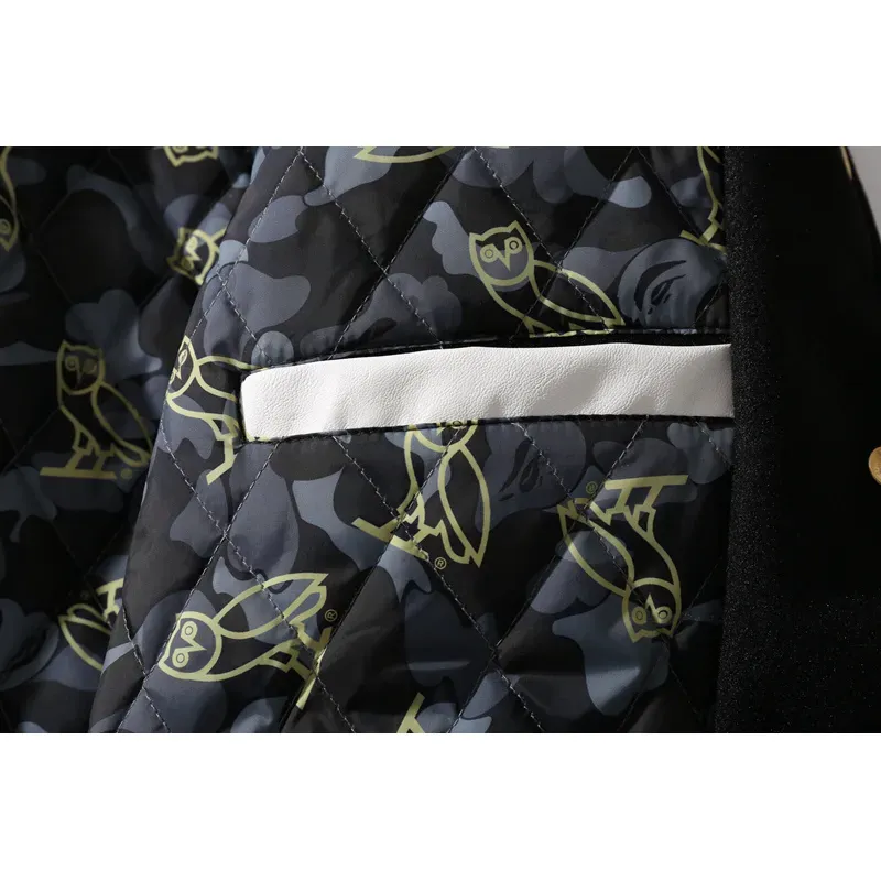 OBO BAPE x OVO Varsity Jacket Cotton Coat Black