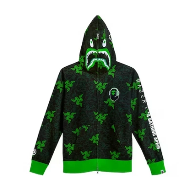 OBO BAPE x Razer Neon Camo Shark Full Zip HoodieBlack Green 01