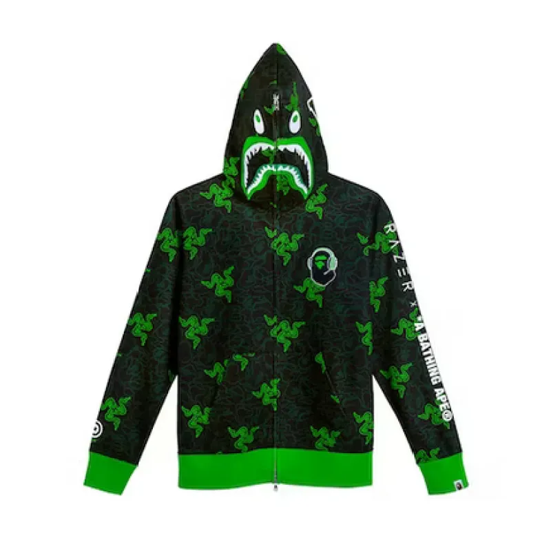 OBO BAPE x Razer Neon Camo Shark Full Zip HoodieBlack Green