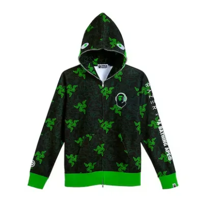 OBO BAPE x Razer Neon Camo Shark Full Zip HoodieBlack Green 02