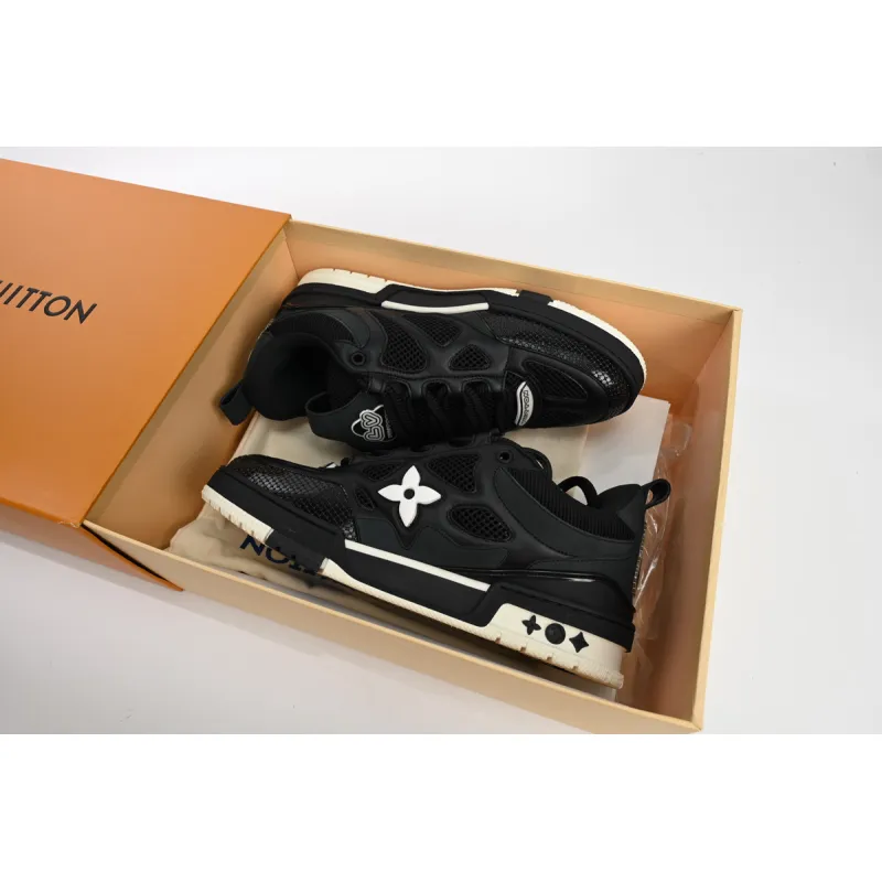  Louis Vuitton Leather lace up Fashionable Board Shoes Black 51BCOLRB