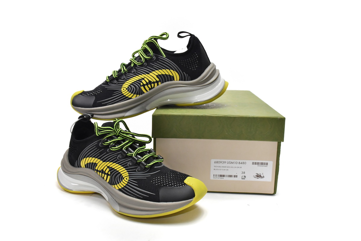 G*u*i run sneakers black yellow 680939-usm10-8480