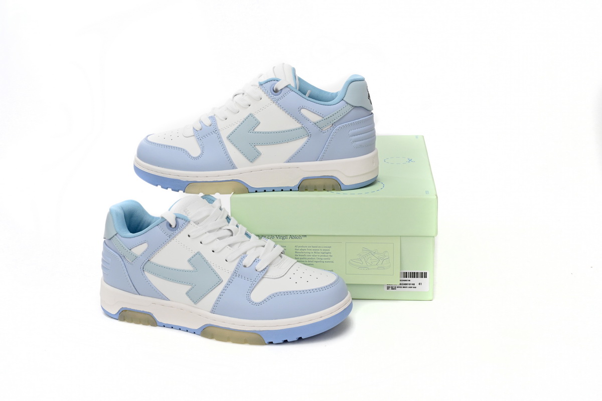 OFF-WHITE OOO Low Out Of Office Calf Leather White Light Blue OMIA189 C99LEA00 10140