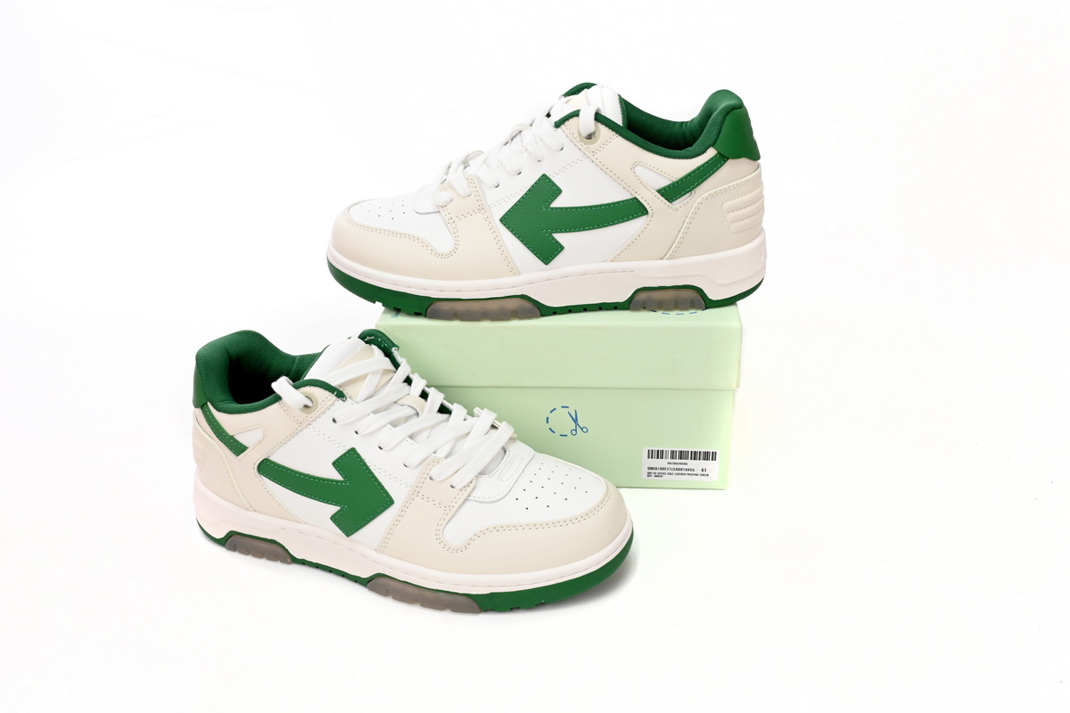 OFF-WHITE Out Of Office "OOO" Low Tops White Green 2021 OMIA189R21LEA0010155