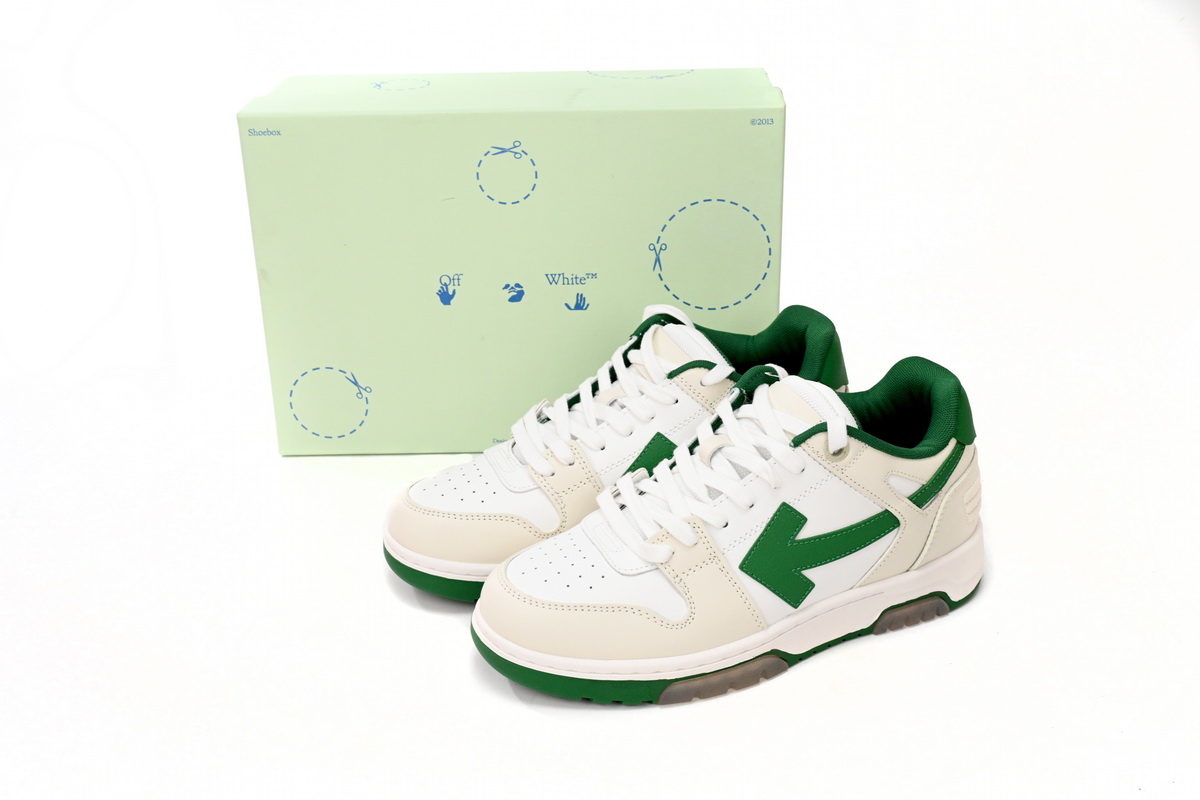 OFF-WHITE Out Of Office "OOO" Low Tops White Green 2021 OMIA189R21LEA0010155