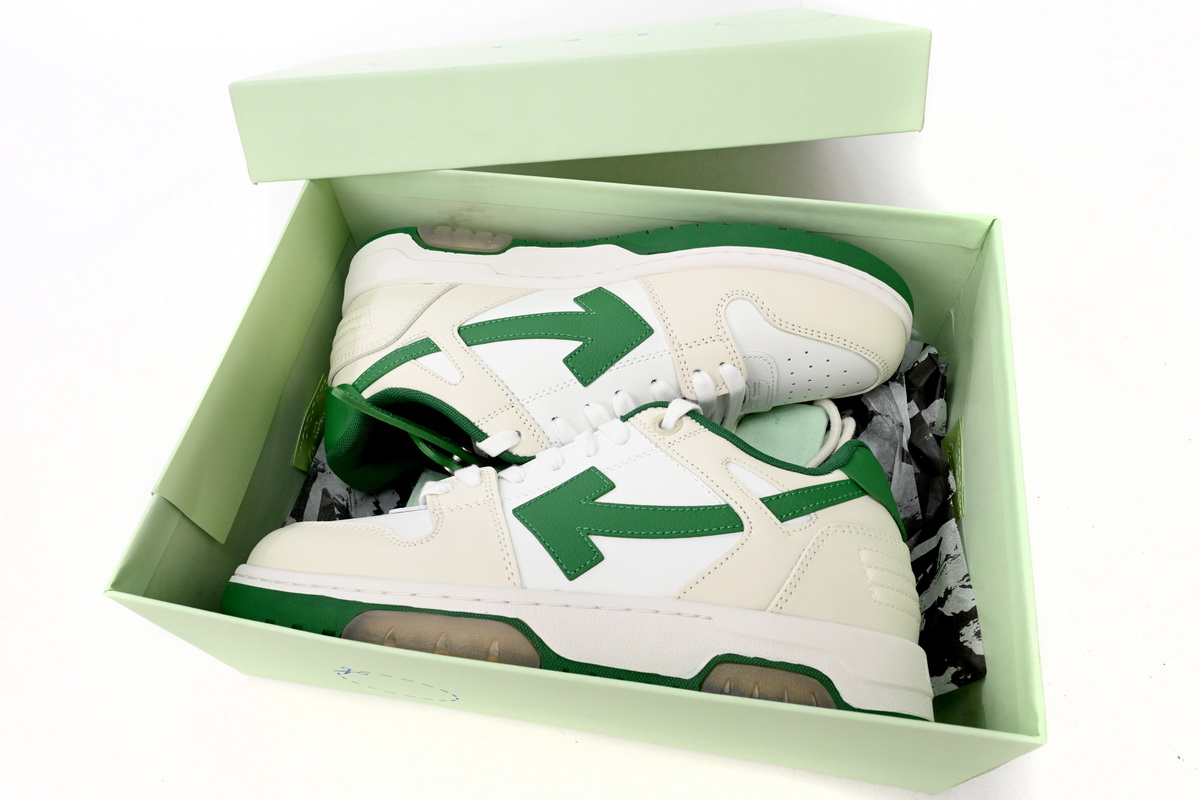 OFF-WHITE Out Of Office "OOO" Low Tops White Green 2021 OMIA189R21LEA0010155