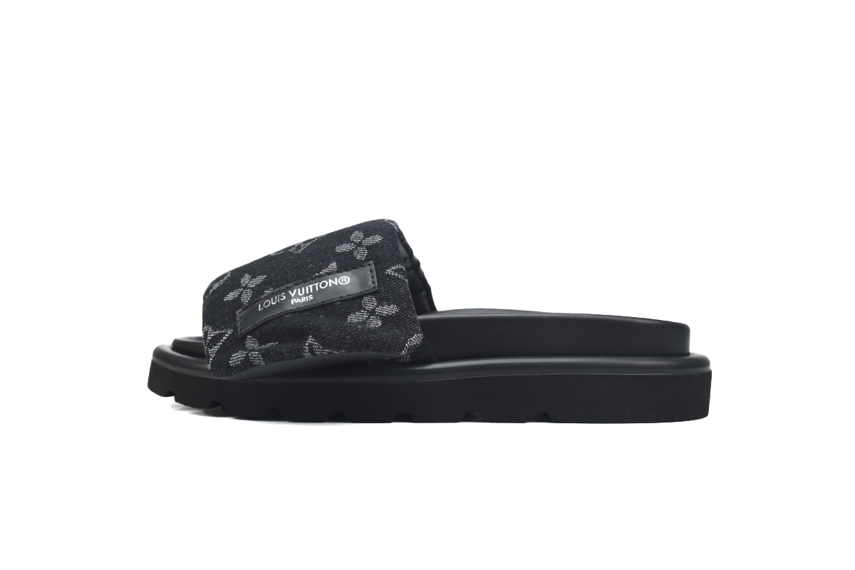 l**is V*t*n pool pillow flat comfort mule black label denim