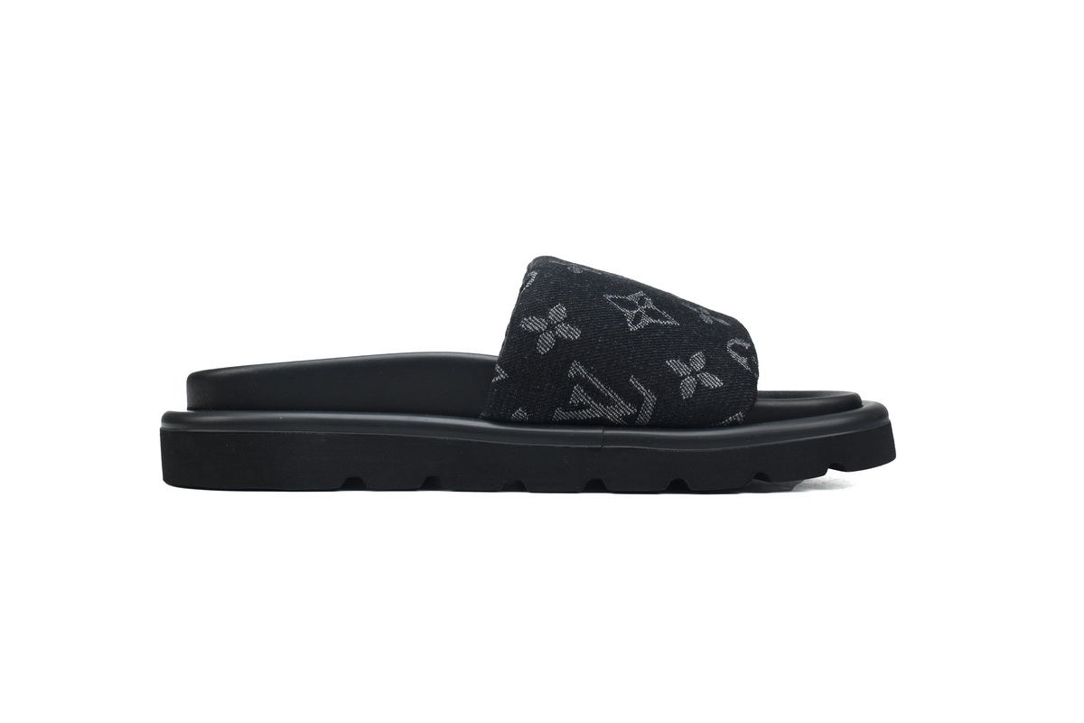 l**is V*t*n pool pillow flat comfort mule black label denim