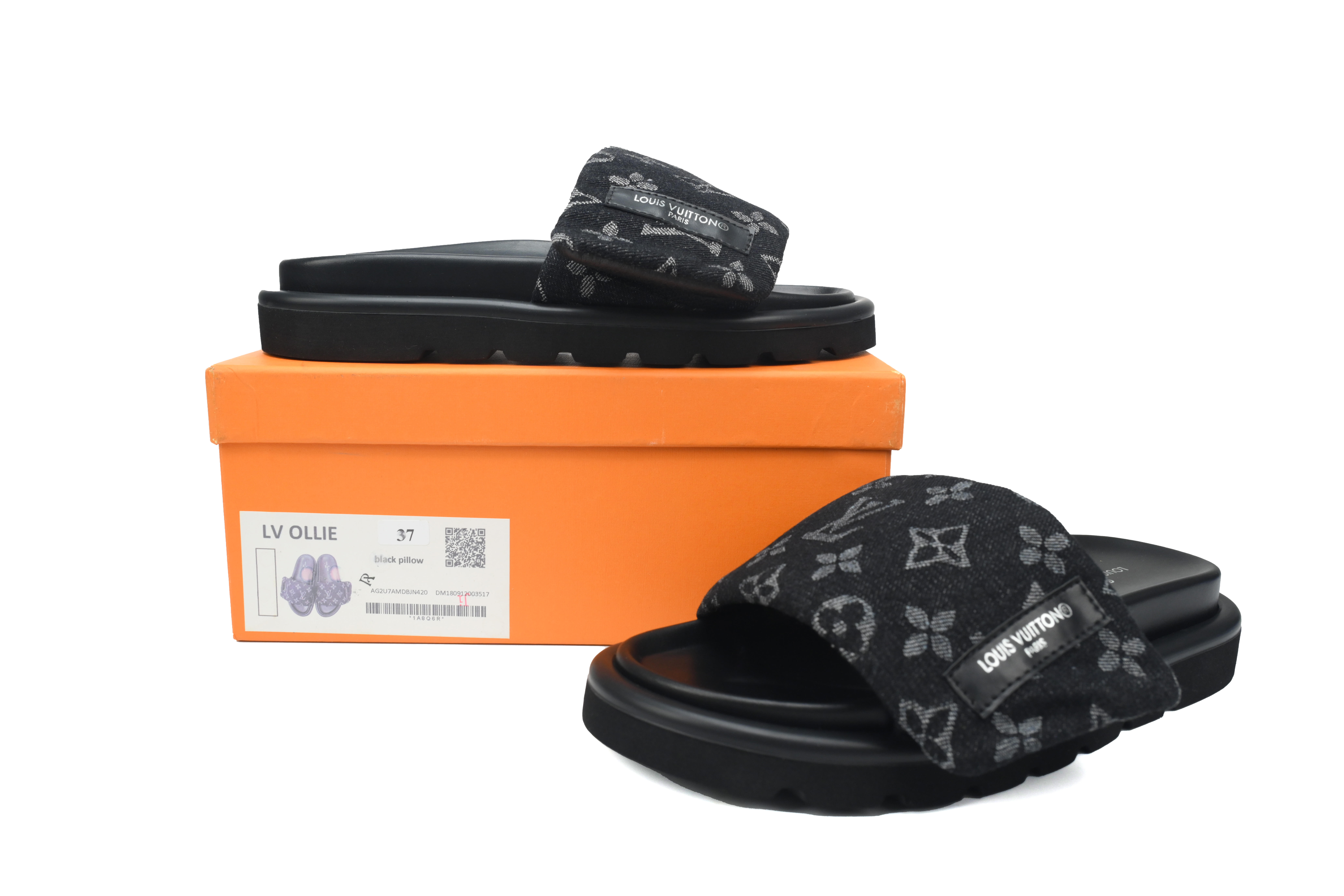 l**is V*t*n pool pillow flat comfort mule black label denim