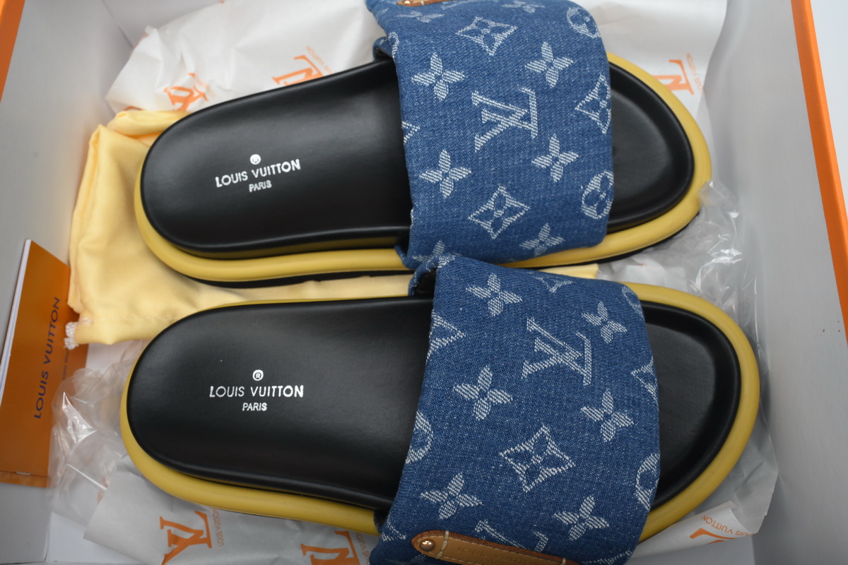 l**is V*t*n pool pillow flat comfort mule dark blue denim