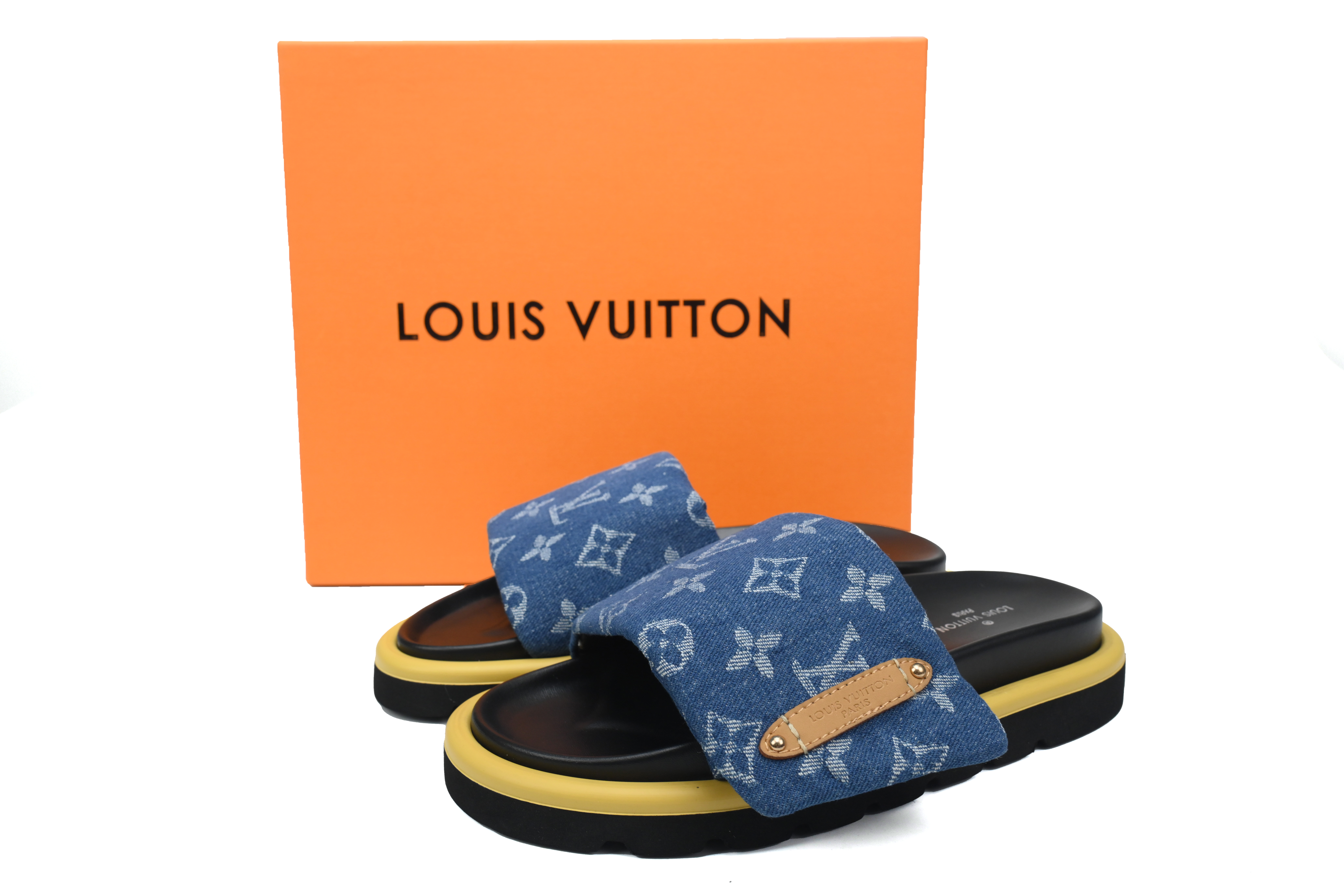 l**is V*t*n pool pillow flat comfort mule dark blue denim