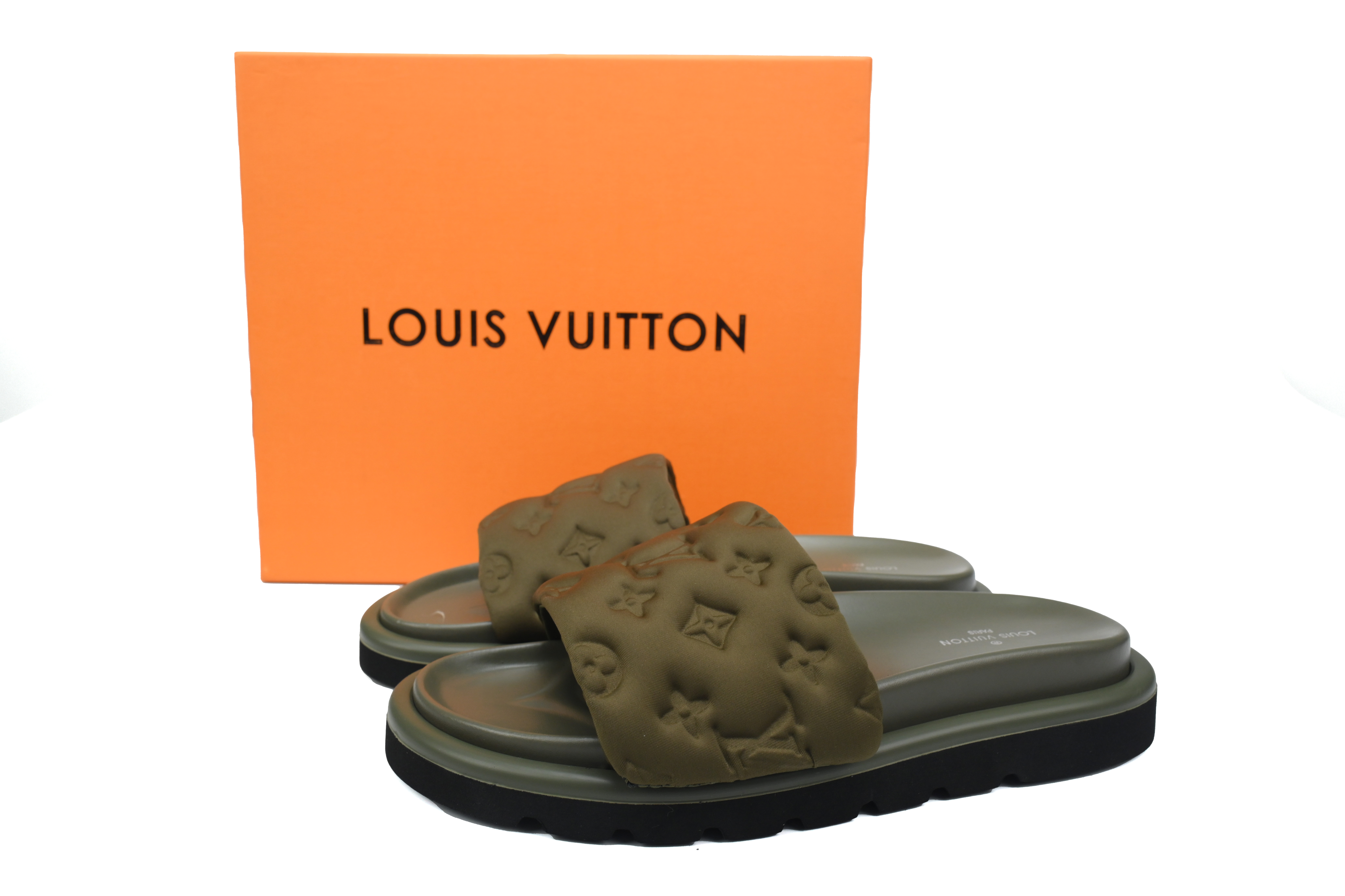 l**is V*t*n pool pillow flat comfort mule olive green