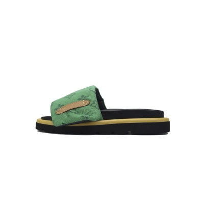 Louis Vuitton Pool Pillow Flat Comfort Mule Yellow Label Green Denim 01