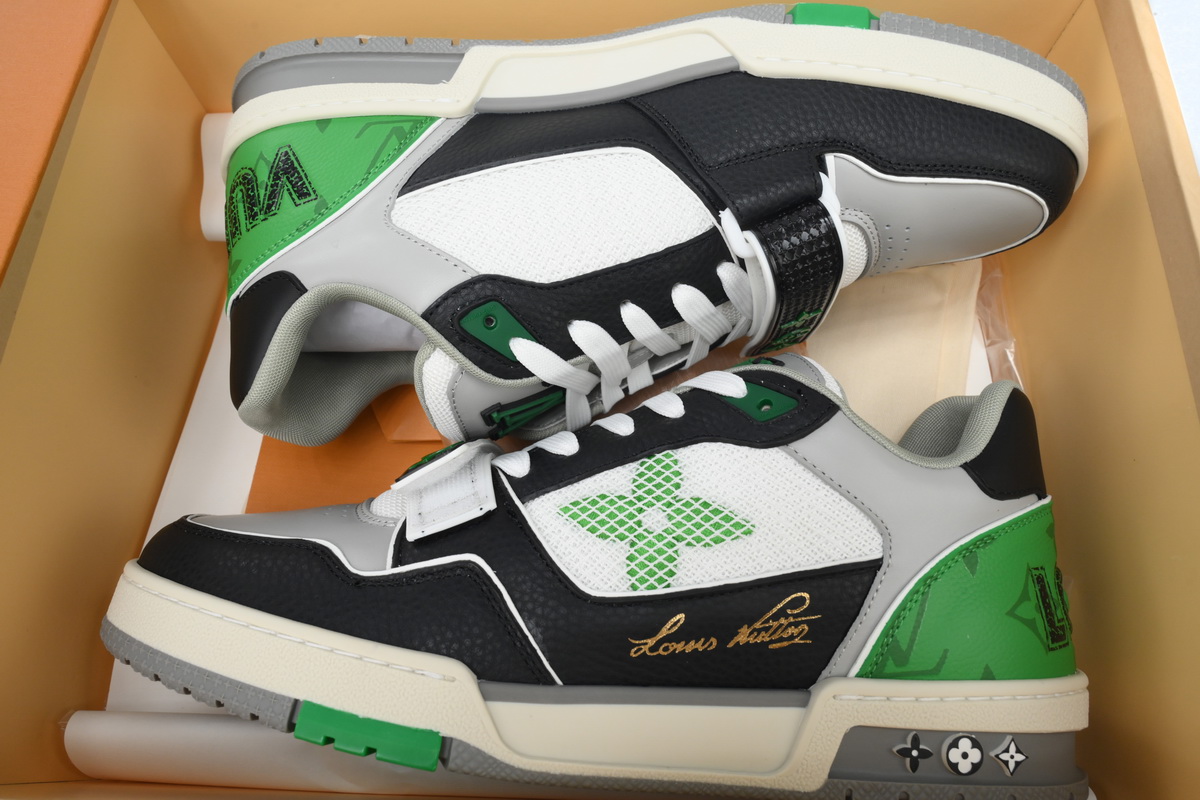 l**is V*t*n lv trainer monogram strap black white green 1ac50f