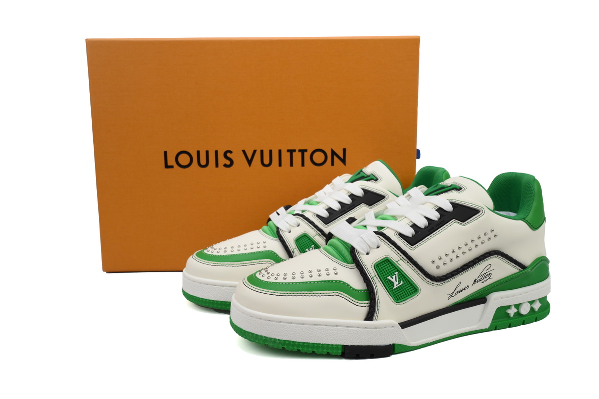 Louis Vuitton LV Trainer White Green 1AD7KP