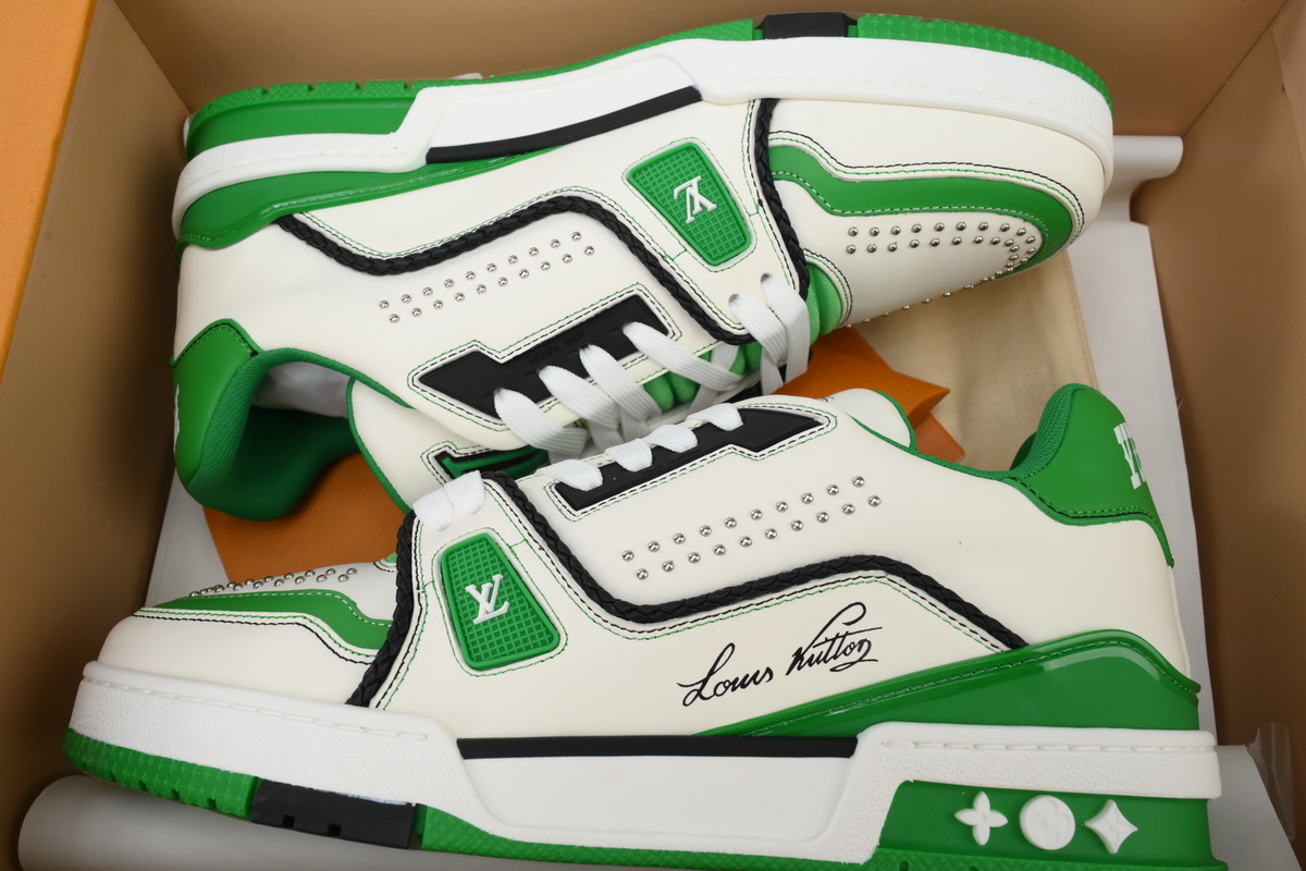 Louis Vuitton LV Trainer White Green 1AD7KP