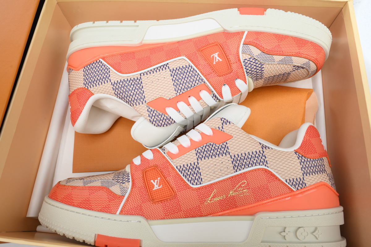Louis Vuitton LV Trainer Damier White Orange 1AC56P