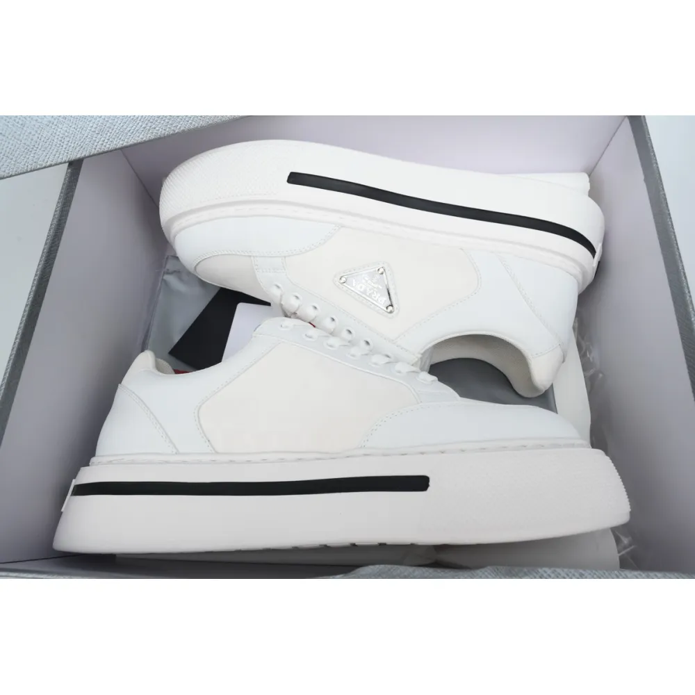 Prada Macro Re-nylon And Brushed Leather Sneakers  white 