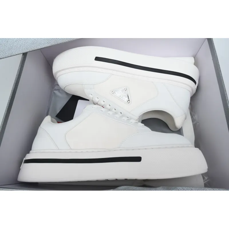 Prada Macro Re-nylon And Brushed Leather Sneakers  white 