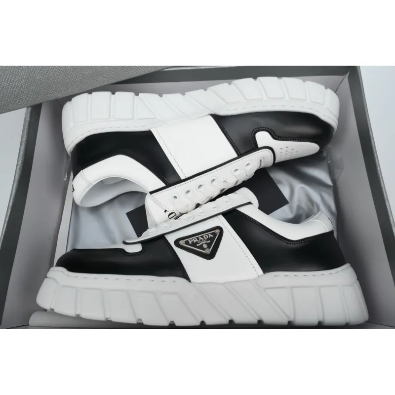Prada Voluminous Sneakers Leather White Black  2EE378_3LJ6_F0964