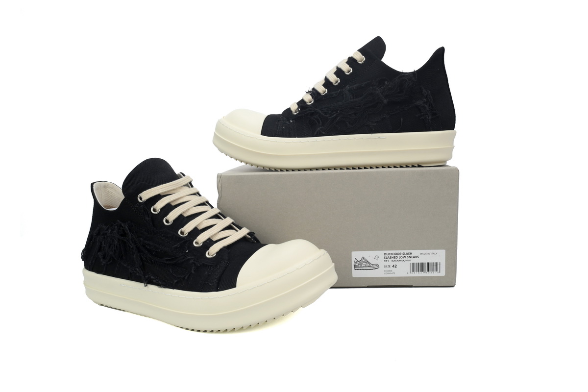 Rick Owens DRKSHDW Fogachine Slashed Stretch Denim Low Black MilkDU01B7802 SBSLH 911
