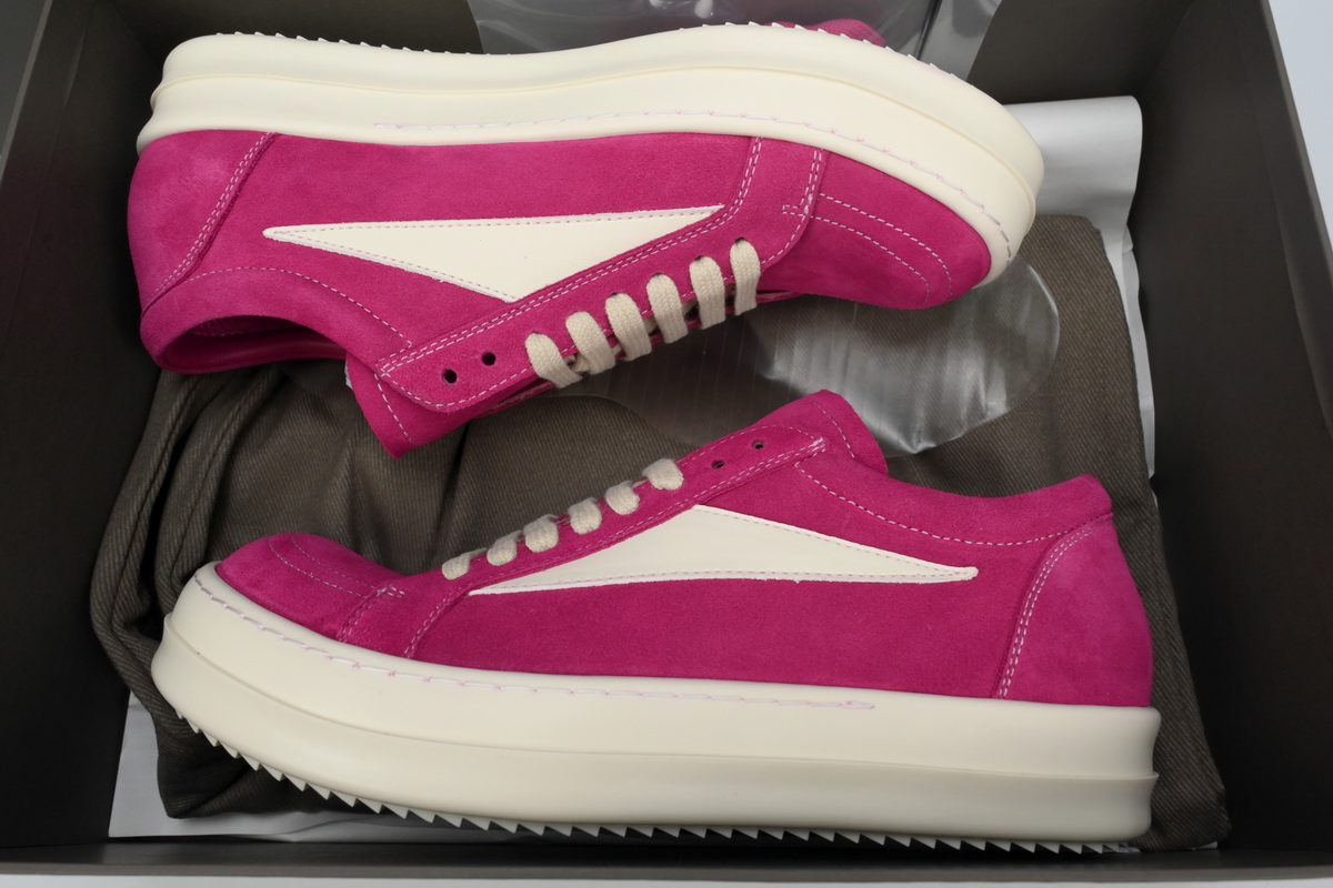 Rick Owens EDFU Vintage Sneaks Velour Suede Hot Pink Milk WhiteRP01C5888_LVSLPO_1311