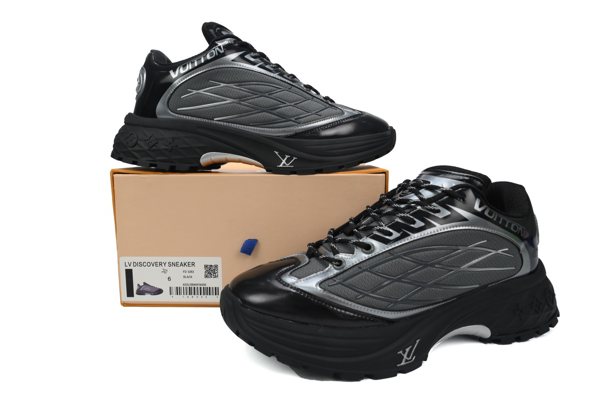 LOUIS VUITTON Discovery Lace Up Black and White Silver  