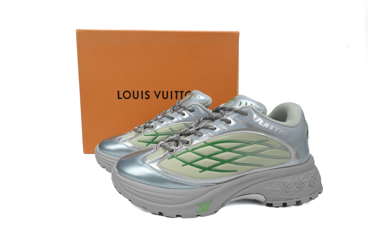 LOUIS VUITTON Discovery Lace Up White Silver Green