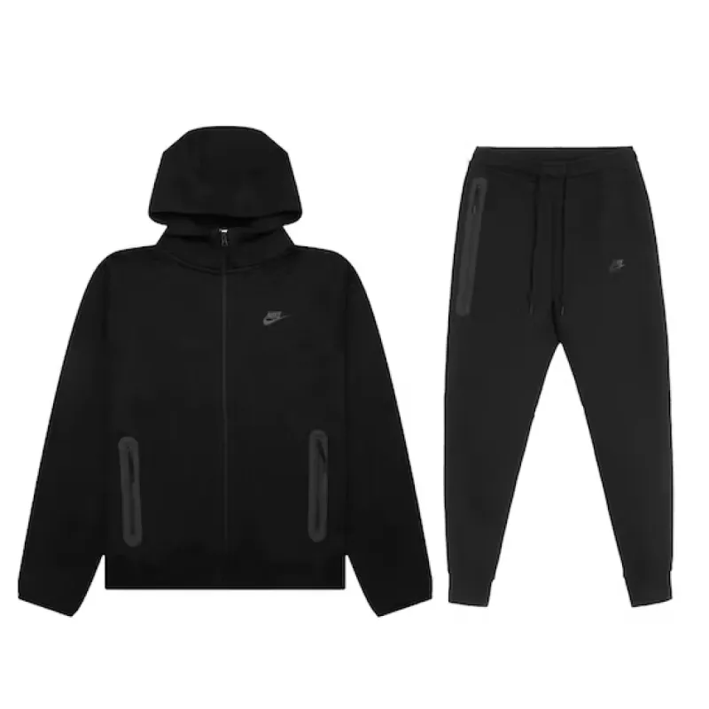 Fake Nike Sportswear Tech Fleece FullZip Hoodie & Joggers Set Black
