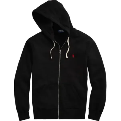 Polo Ralph Lauren Men's Double Knit Full-Zip Hoodie Sweatshirt Black and Red 01