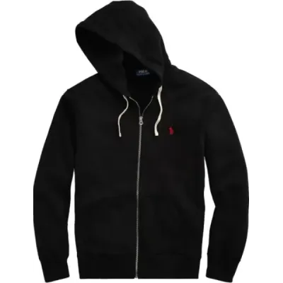 Polo Ralph Lauren Men's Double Knit Full-Zip Hoodie Sweatshirt Black and Red 01