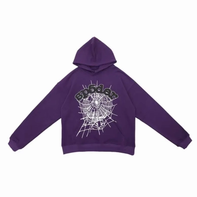 Sp5der Web Print Gothic Punk Purple Hoodie 01