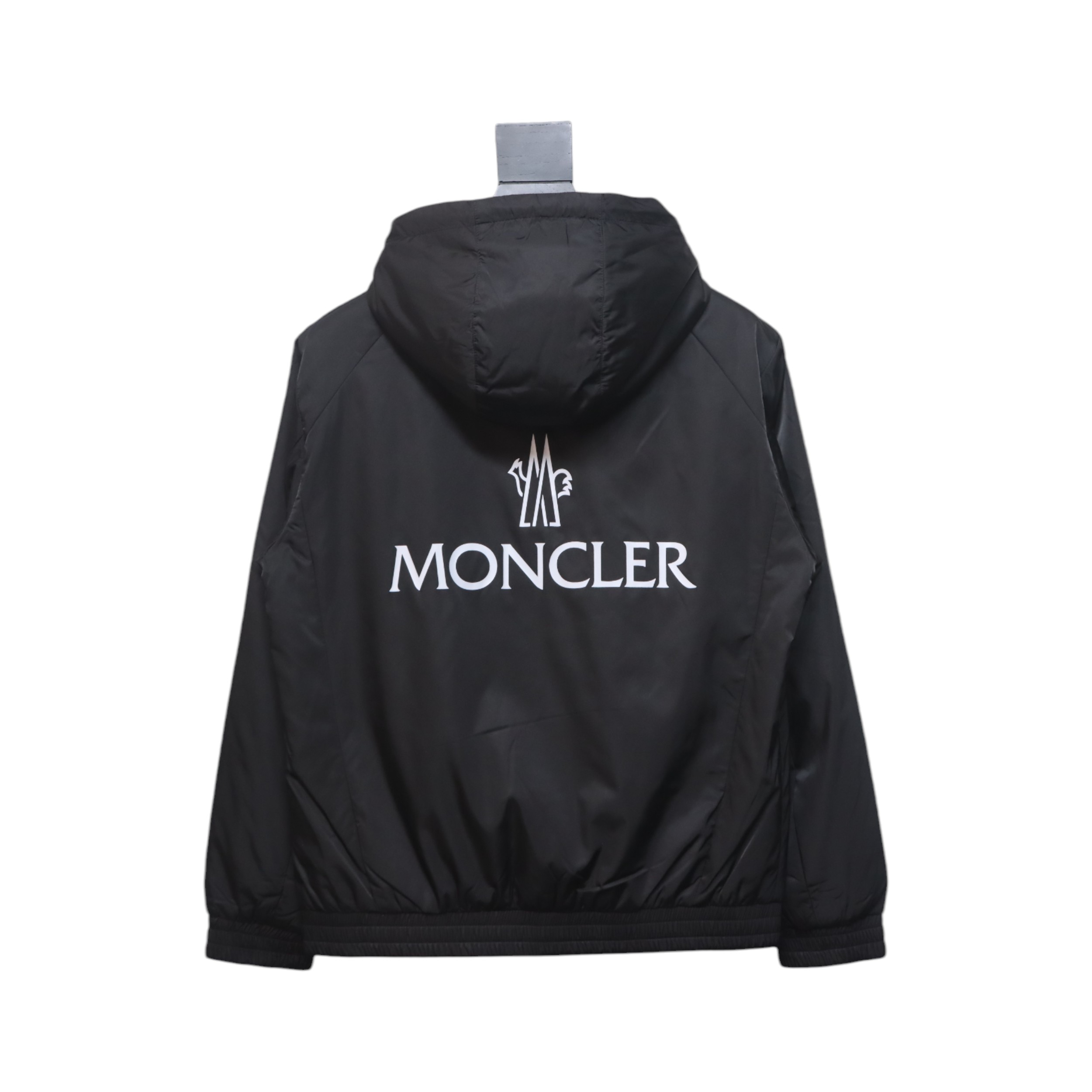 Moncler Cotton Hooded Jacket With Front And Rear Lettering Logo Black