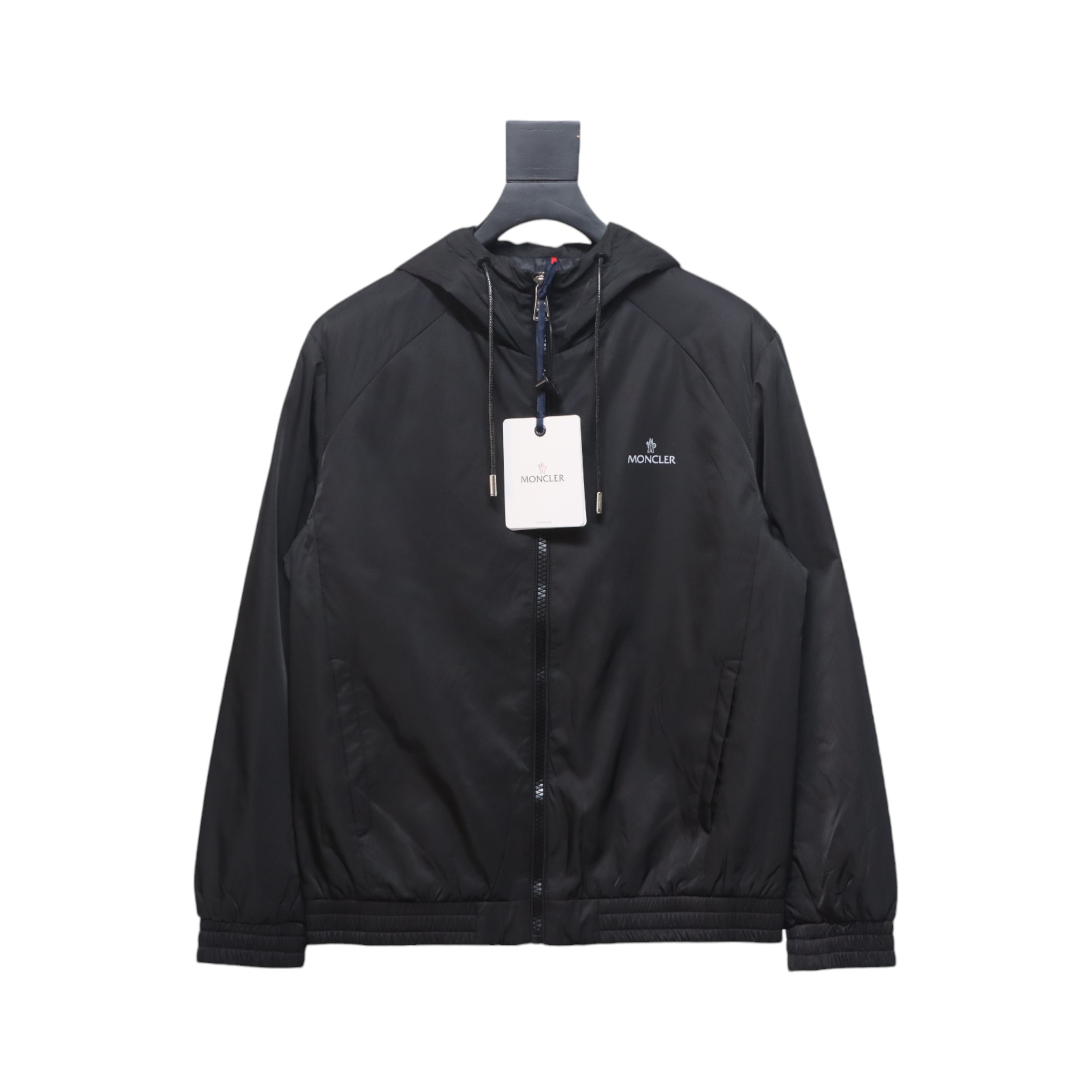 Moncler Cotton Hooded Jacket With Front And Rear Lettering Logo Black