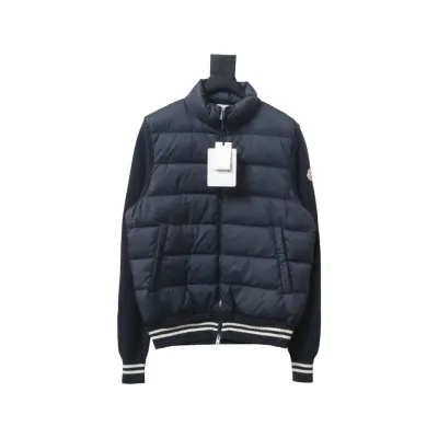 Moncler Spliced ​​Woolen Sleeves Stand Collar Thin Down Jacket Blue 01