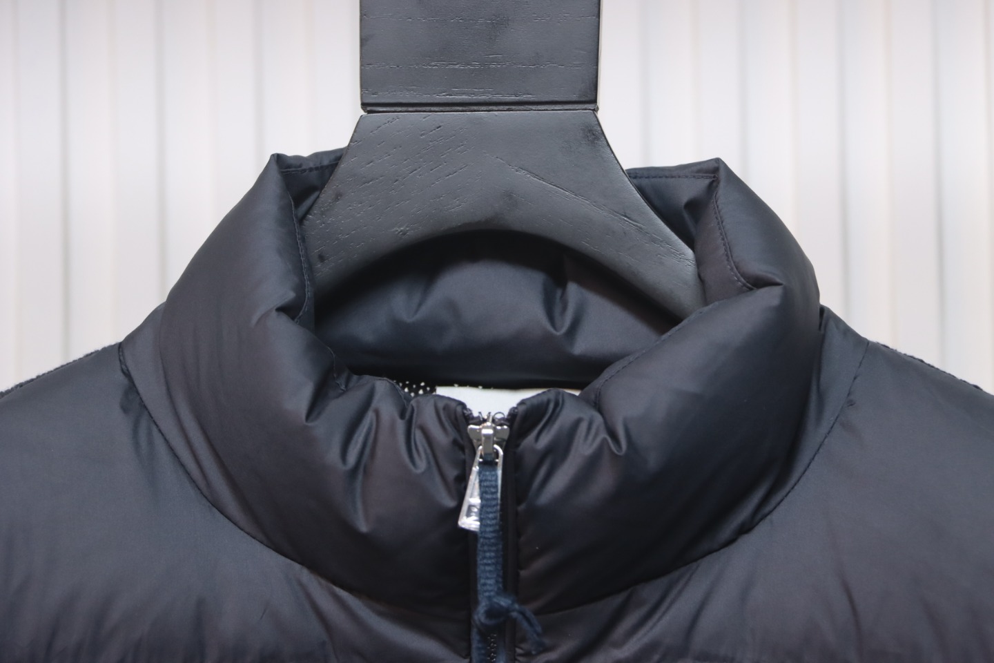 Moncler Spliced Woolen Sleeves Stand Collar Thin Down Jacket Blue