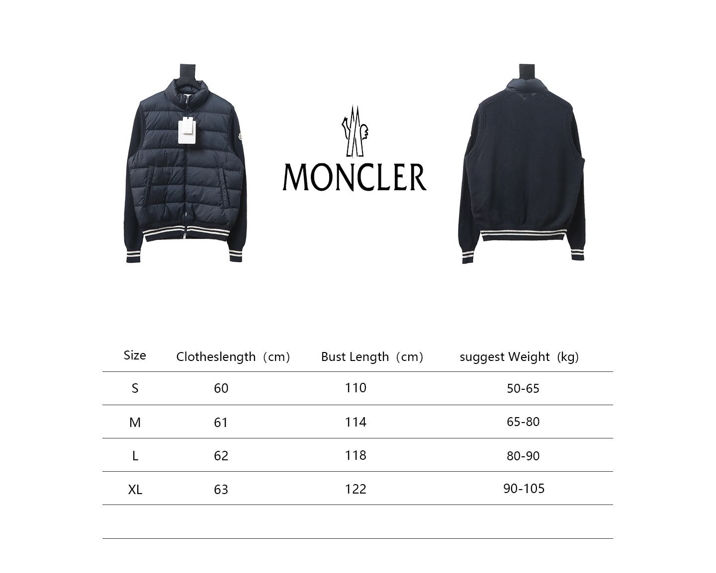 Moncler Spliced Woolen Sleeves Stand Collar Thin Down Jacket Blue