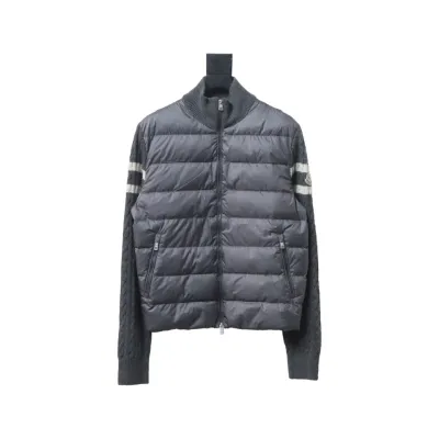 Moncler Spliced ​​Woolen Sleeves Stand Collar Thin Down Jacket Grey 01
