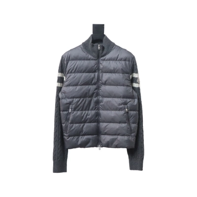 Moncler Spliced ​​Woolen Sleeves Stand Collar Thin Down Jacket Grey 01