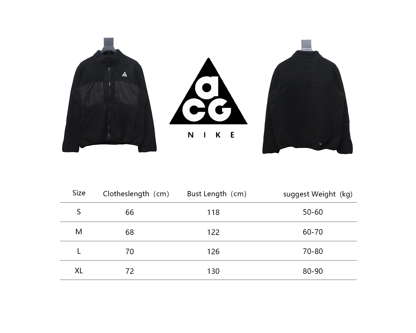 ACG Embroidered Logo Zipper Pocket Polar Fleece Jacket Black