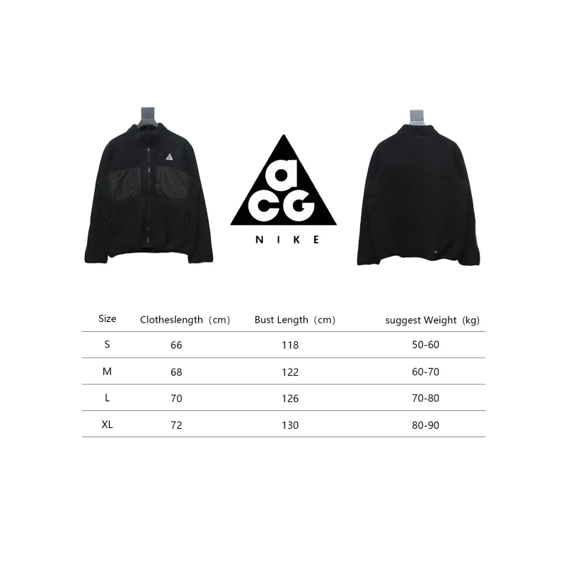 ACG Embroidered Logo Zipper Pocket Polar Fleece Jacket Black